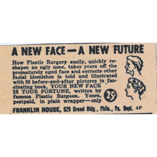 A New Face - A New Future Plastic Surgery Book 1943 Magazine Ad AB9-NPG