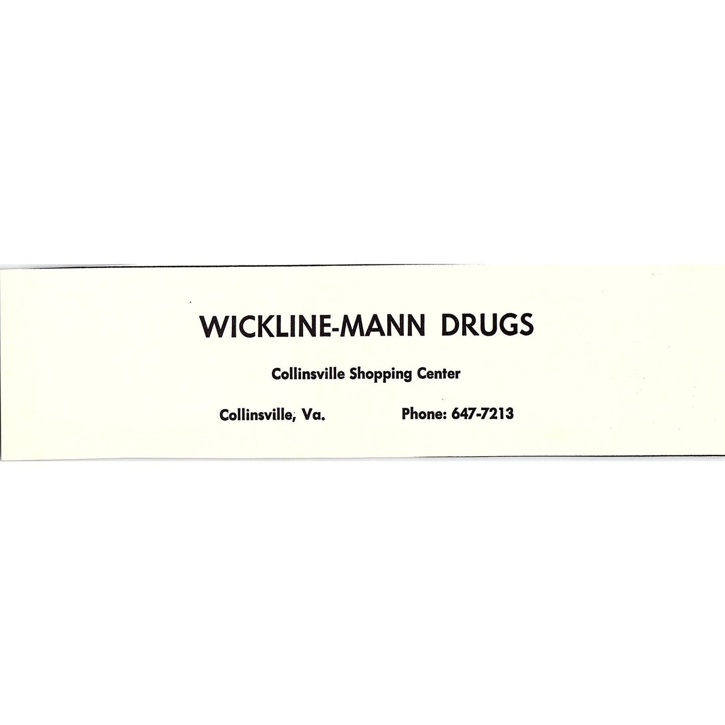 Wickline-Mann Drugs Collinsville VA 1960s Ad AG2-5
