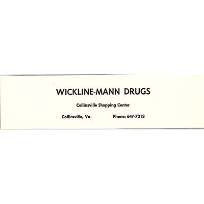 Wickline-Mann Drugs Collinsville VA 1960s Ad AG2-5