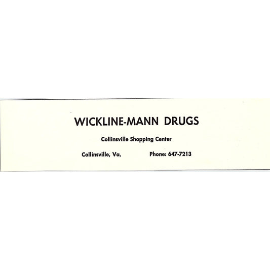 Wickline-Mann Drugs Collinsville VA 1960s Ad AG2-5