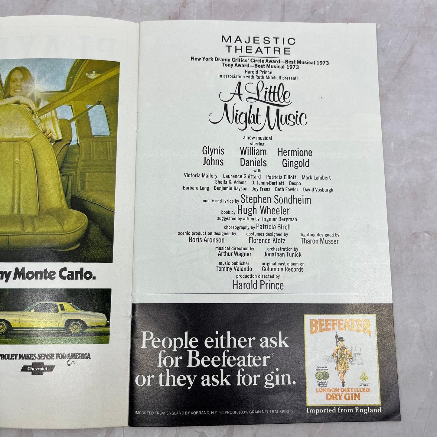 1974 Majestic Theatre Playbill - A Little Night Music Glynis Johns TH9-LX1