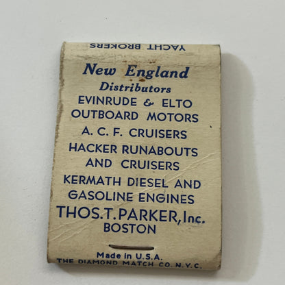 Thos T Parker Inc Boats Boston MA Vintage Matchbook Cover TB6-MB1-2