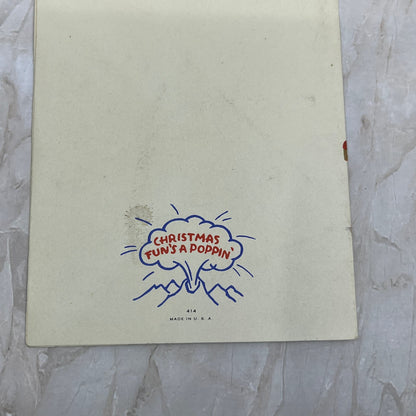 1950s Christmas Greeting Card Popup Boy WIth Turkey AE3