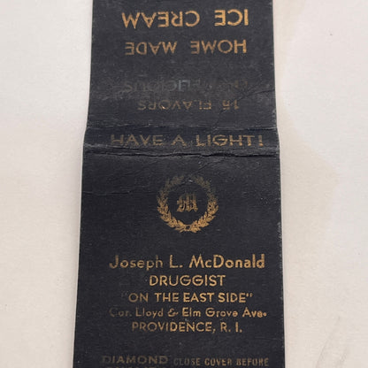 Joseph L McDonald Druggist Providence RI Vintage Matchbook Cover MM3-1