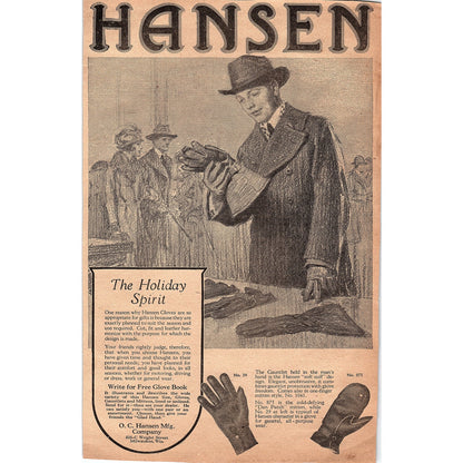 Hansen Gloves O.C. Hansen Mfg Co Milwaukee WI 1920 Ad AG2-6