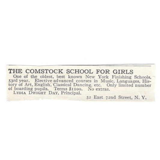 The Comstock School for Girls 52 E 72nd St, NY Lydia Dwight Day c1920 Ad AG4-S1