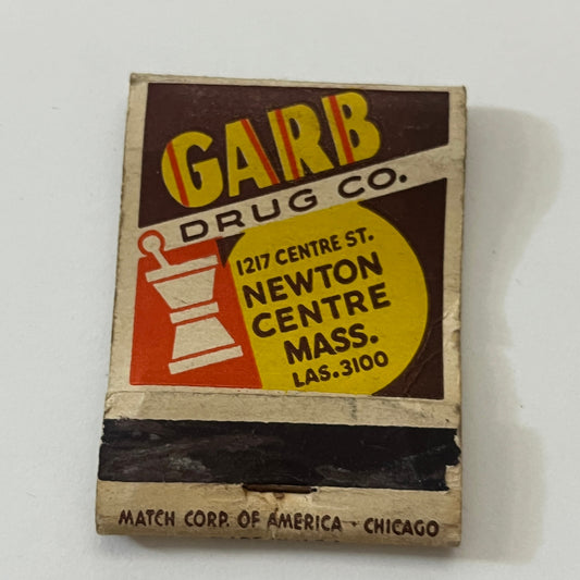 Garb Drug Co Newton Centre MA Vintage Matchbook Cover TB6-MB1-2