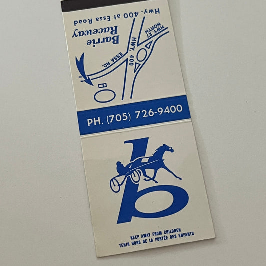 Barrie Raceway Horse Racing Ontario Vintage Matchbook Cover TB6-MB2-4