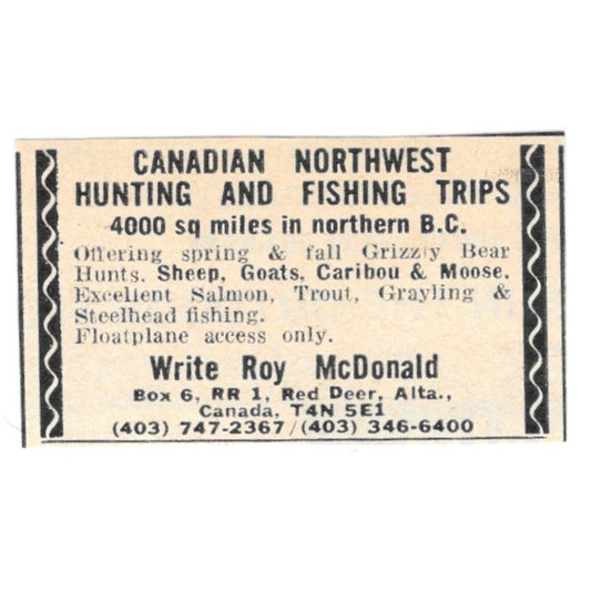 Roy McDonald British Columbia Fishing Trips Canada 1977 Ad AF6-S4