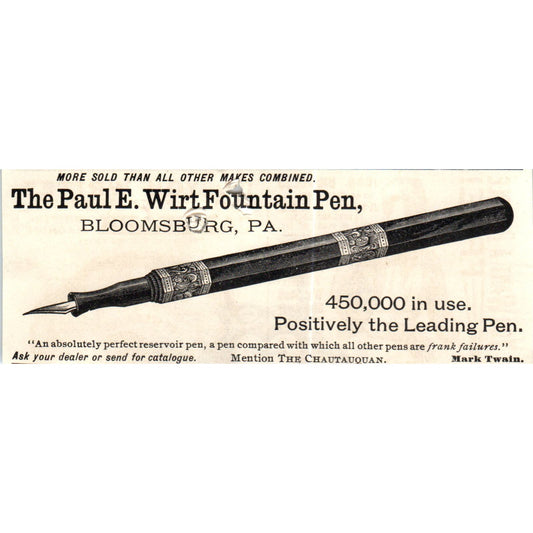 The Paul E. Wirt Fountain Pen Bloomsburg PA c1890 Victorian ad AE8-CH2