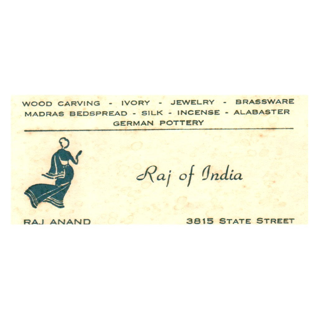 Vintage Raj of India Raj Anand Wood Carving Ivory Jewelry Business Card SF3-B1