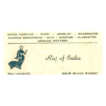 Vintage Raj of India Raj Anand Wood Carving Ivory Jewelry Business Card SF3-B1
