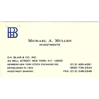 Michael A Mullen D.H. Blair & Co New York City Vintage Business Card SD9-B9