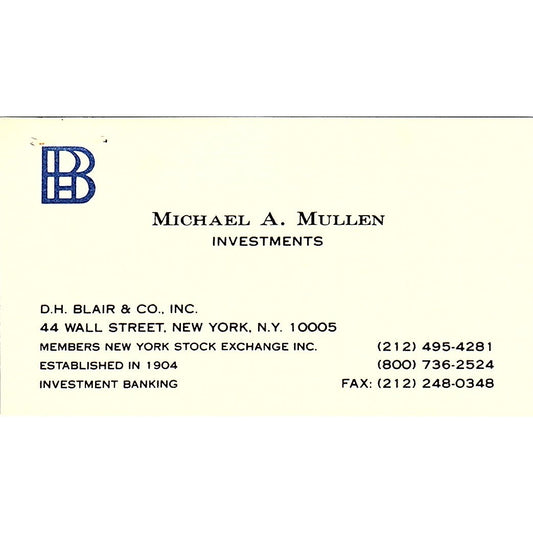Michael A Mullen D.H. Blair & Co New York City Vintage Business Card SD9-B9
