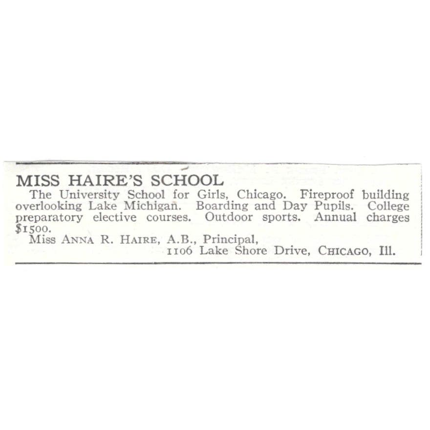Miss Haire's School Anna R. Haire Chicago c1918 Original Advertisement AE5-SV4