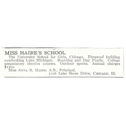 Miss Haire's School Anna R. Haire Chicago c1918 Original Advertisement AE5-SV4