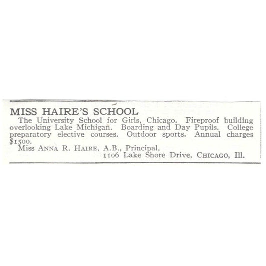 Miss Haire's School Anna R. Haire Chicago c1918 Original Advertisement AE5-SV4