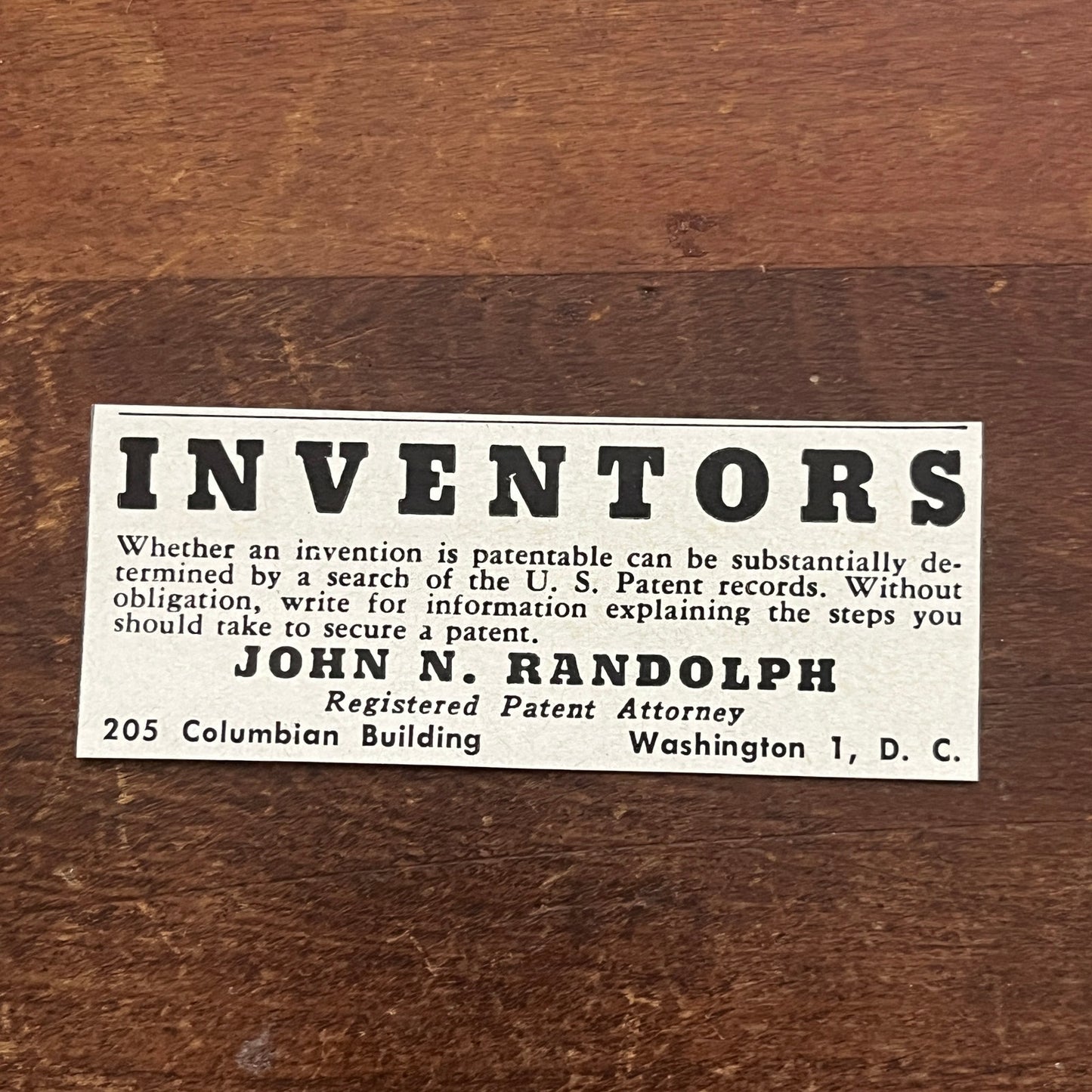 John N Randolph Patent Attorney Washington DC 1955 Ad AG1-S1