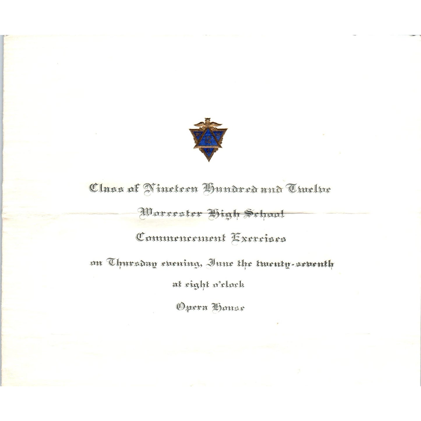 Class of 1912 Worcester High School Graduation Commencement Program AE6