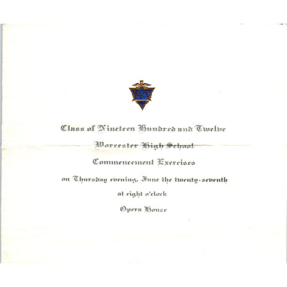 Class of 1912 Worcester High School Graduation Commencement Program AE6