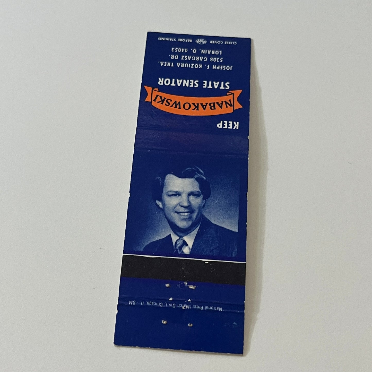 Vote Nabakowski State Senator Lorain OH Vintage Matchbook Cover TB6-MB2-5