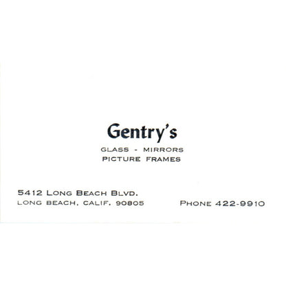 Gentry's Glass Mirrors Frames Long Beach CA Vintage Business Card SD4-B1