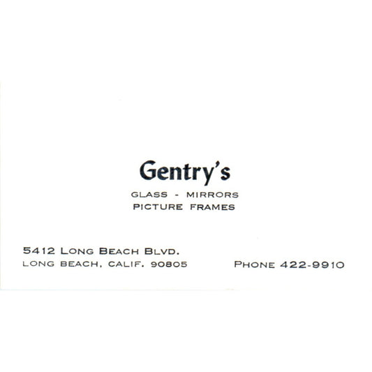 Gentry's Glass Mirrors Frames Long Beach CA Vintage Business Card SD4-B1