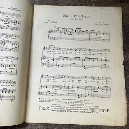 Blue Feather Song Theodore Morse 1909 Sheet Music V13