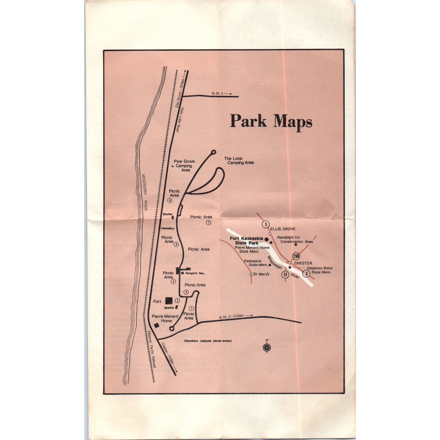 1970s Fort Kaskaskia State Park & Memorial Fold Out Map & Travel Brochure TJ5-TB