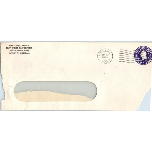 1950 Riley Stoker Corp Detroit MI Postal Cover Envelope TH9-L2