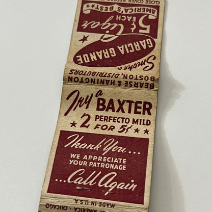 Garcia Grande Baxter Perfecto Mild Cigars Vintage Matchbook Cover TB6-MB1-12