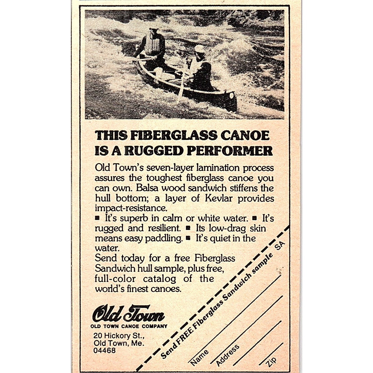 Old Town Canoe Company Fiberglass Canoe Old Town ME 1977 Ad AF6-5