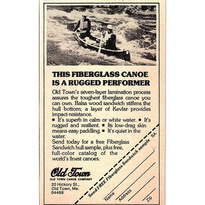 Old Town Canoe Company Fiberglass Canoe Old Town ME 1977 Ad AF6-5