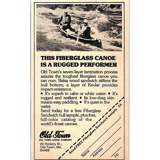 Old Town Canoe Company Fiberglass Canoe Old Town ME 1977 Ad AF6-5