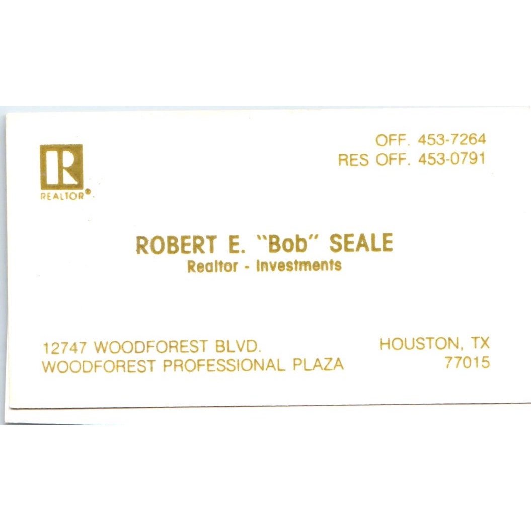 Robert E. Bob Sale Realtor Houston TX Vintage Business Card SD4-B5