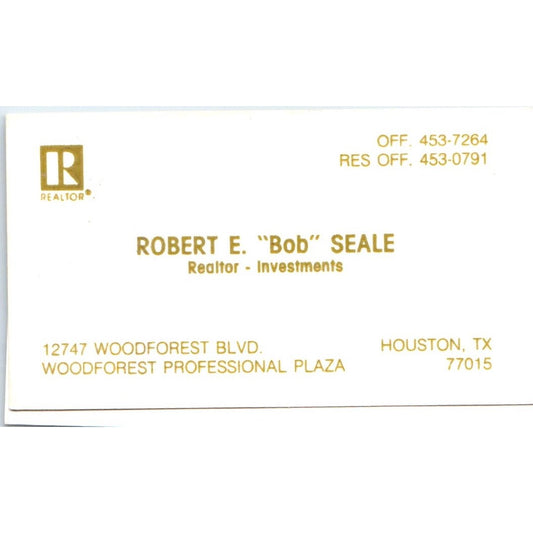 Robert E. Bob Sale Realtor Houston TX Vintage Business Card SD4-B5
