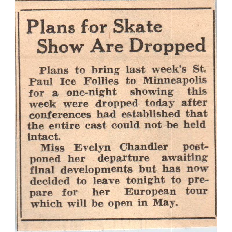 St. Paul Ice Folley Plans Dropped 1935 Minneapolis Journal Article AE7-N6