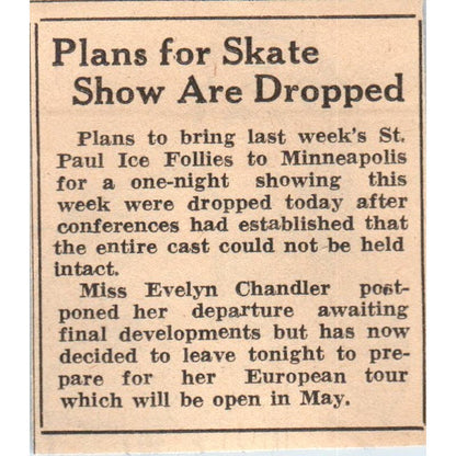 St. Paul Ice Folley Plans Dropped 1935 Minneapolis Journal Article AE7-N6