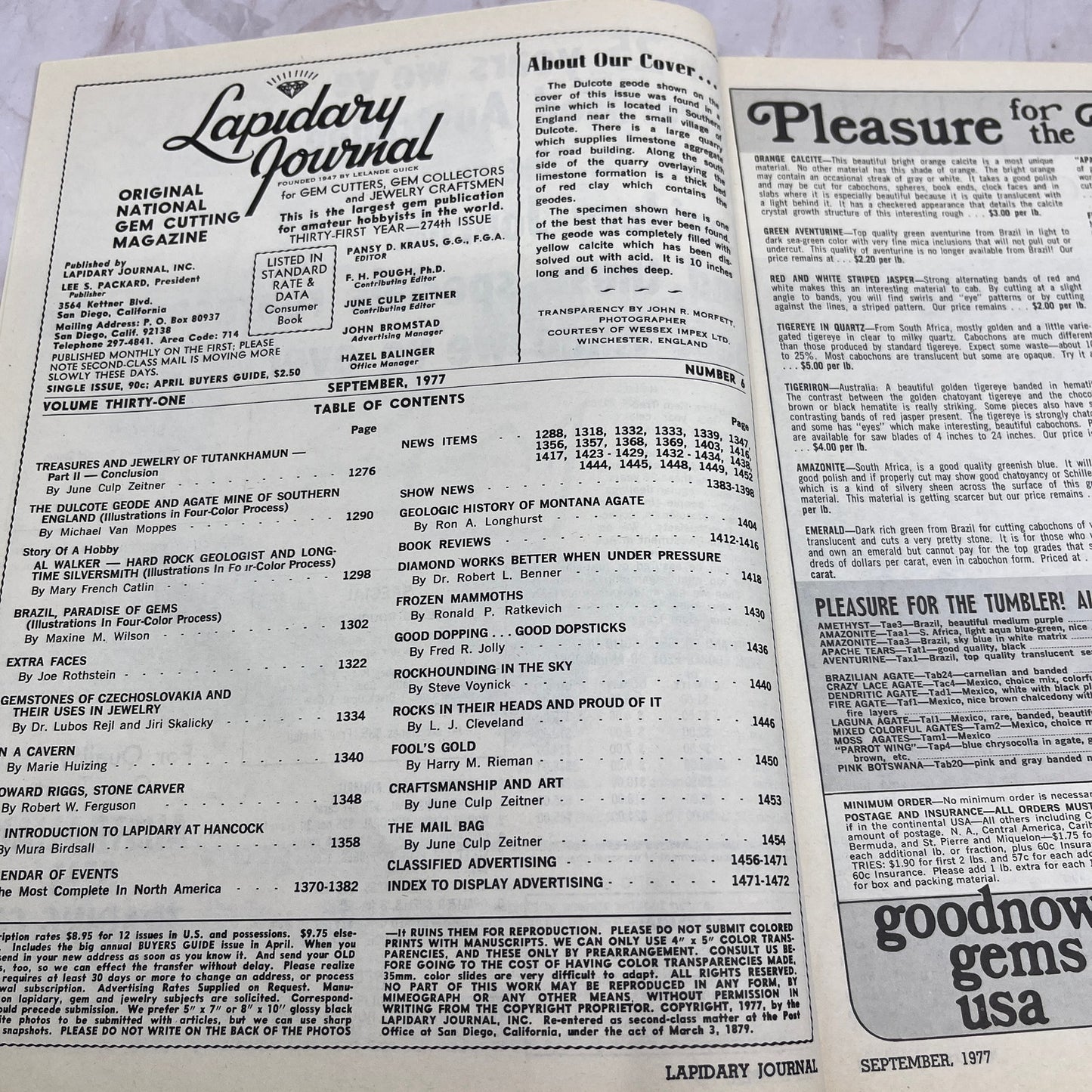Dulcote Geode Southern England - Lapidary Journal Magazine - Sep 1977 M24
