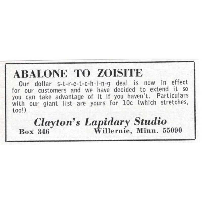 Clayton's Lapidary Studio Willernie Minnesota 1964 Magazine Ad AK6-S9