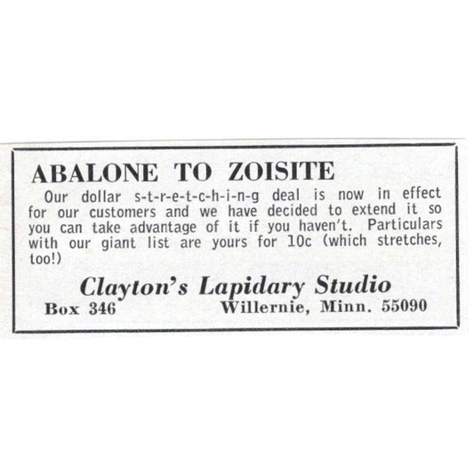Clayton's Lapidary Studio Willernie Minnesota 1964 Magazine Ad AK6-S9