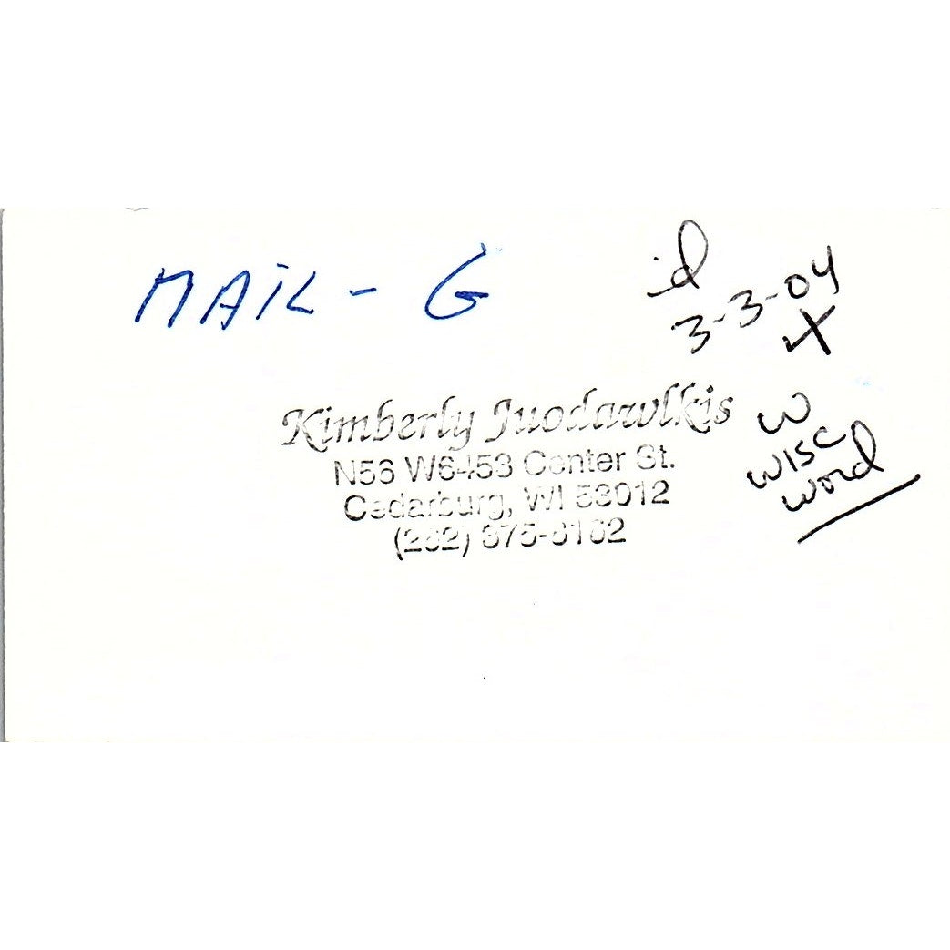 Legacy Scrapbooks Cedarburg WI Kimberly Juodawlkis Vintage Business Card SC9-B9