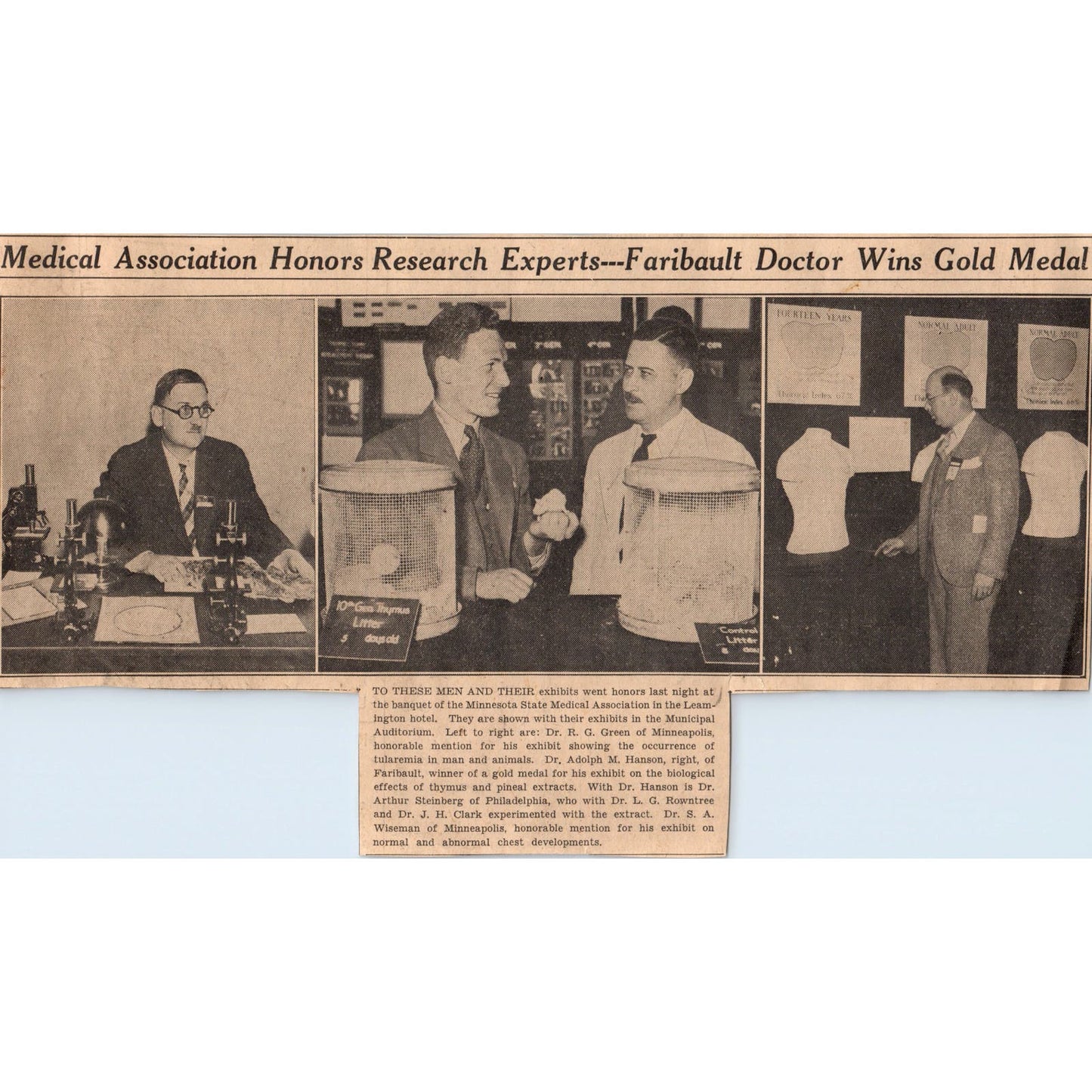 Faribault Dr. Adolph M. Hanson Honored 1935 Minneapolis Journal Article AE7-N3