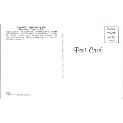 Colored Barn Sign Reproductions Hershey Pennsylvania Dutch Country Postcard PD7