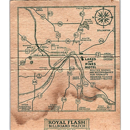 Lakes and Pines Motel Manly Jackson St. Paul MN Vtg Large Matchbook Cover TH2-Y1