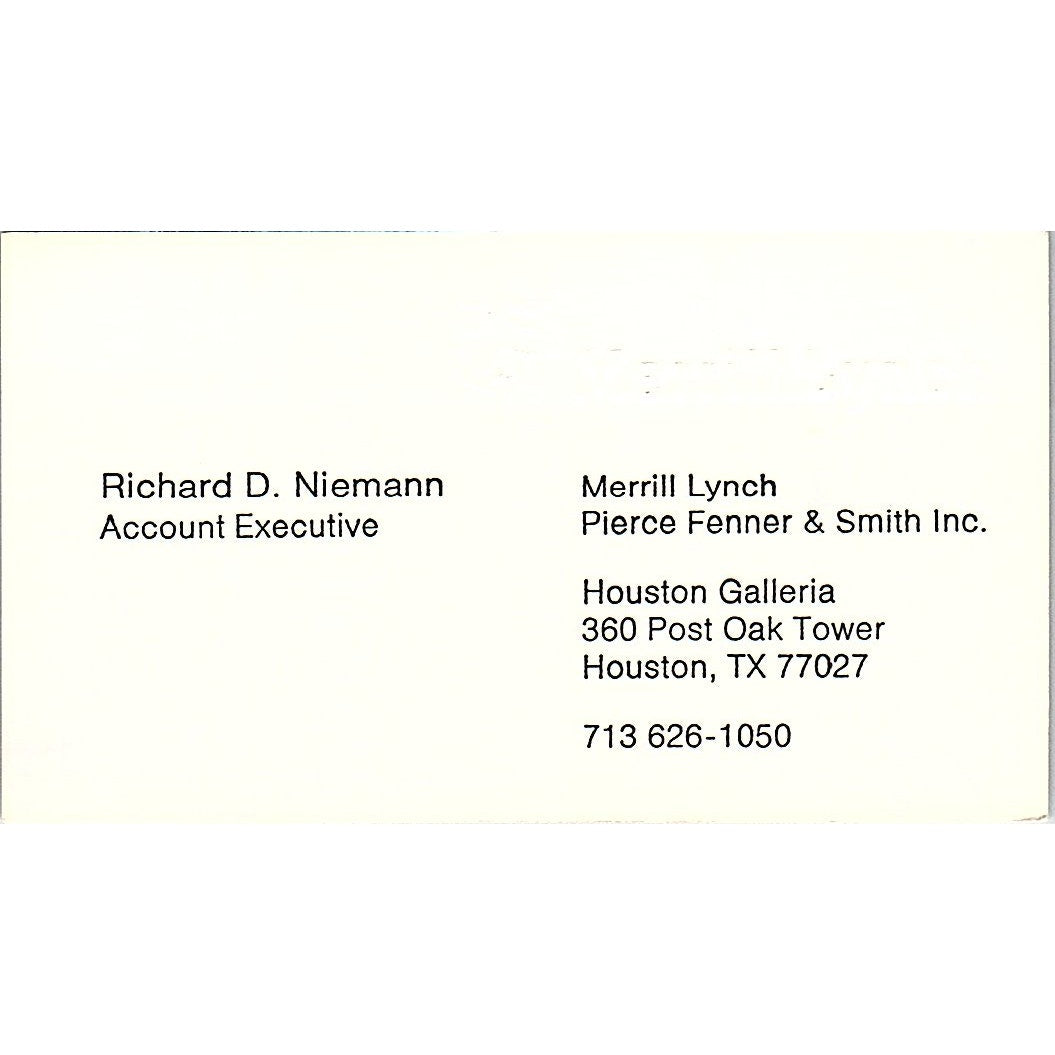 Merrill Lynch Richard D Niemann Houston Texas Vintage Business Card SB4-B1