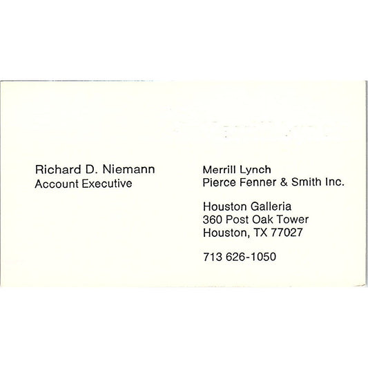 Merrill Lynch Richard D Niemann Houston Texas Vintage Business Card SB4-B1