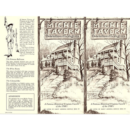 Michie Tavern Charlottesville Virginia 1960s Travel Brochure TH2-TB3