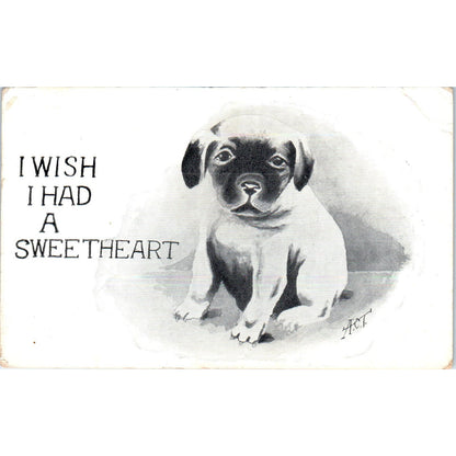 Mastiff Puppy Dog I Wish I Had a Sweetheart A.C.T Illustration 1911 Postcard PD2