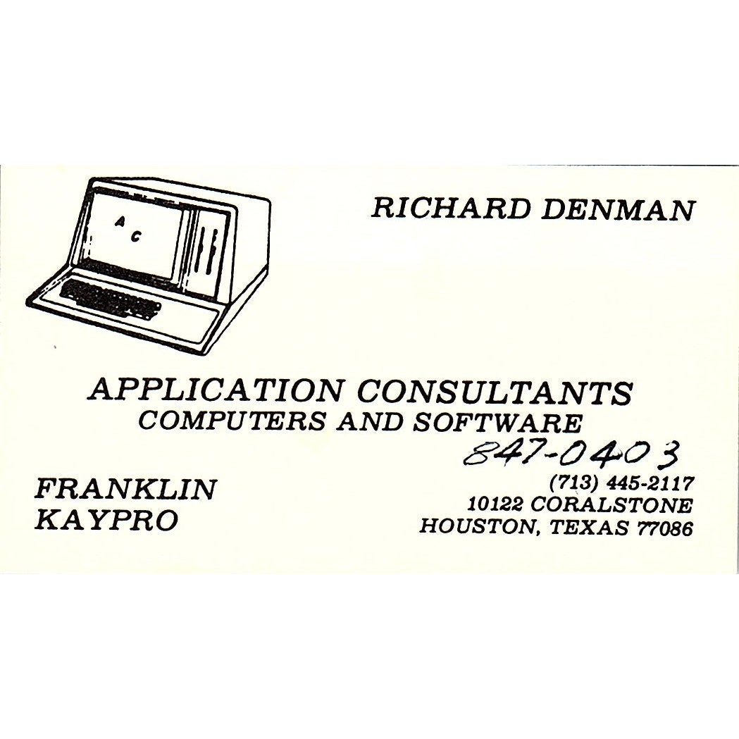 Richard Denman Application Consultants Houston TX Vintage Business Card SD9-B2